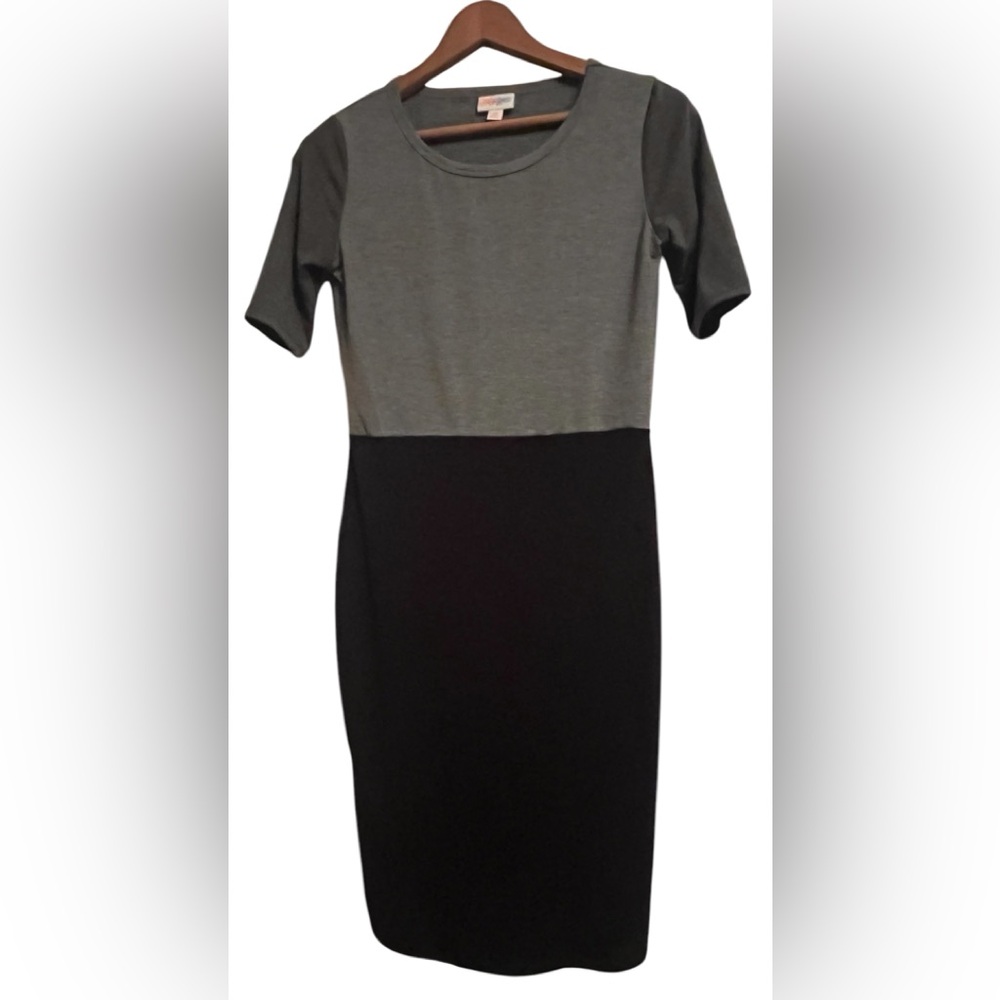 Lularoe size XS Two-Tone bodycon gray & black short sleeve midi Dress - Picture 2 of 7